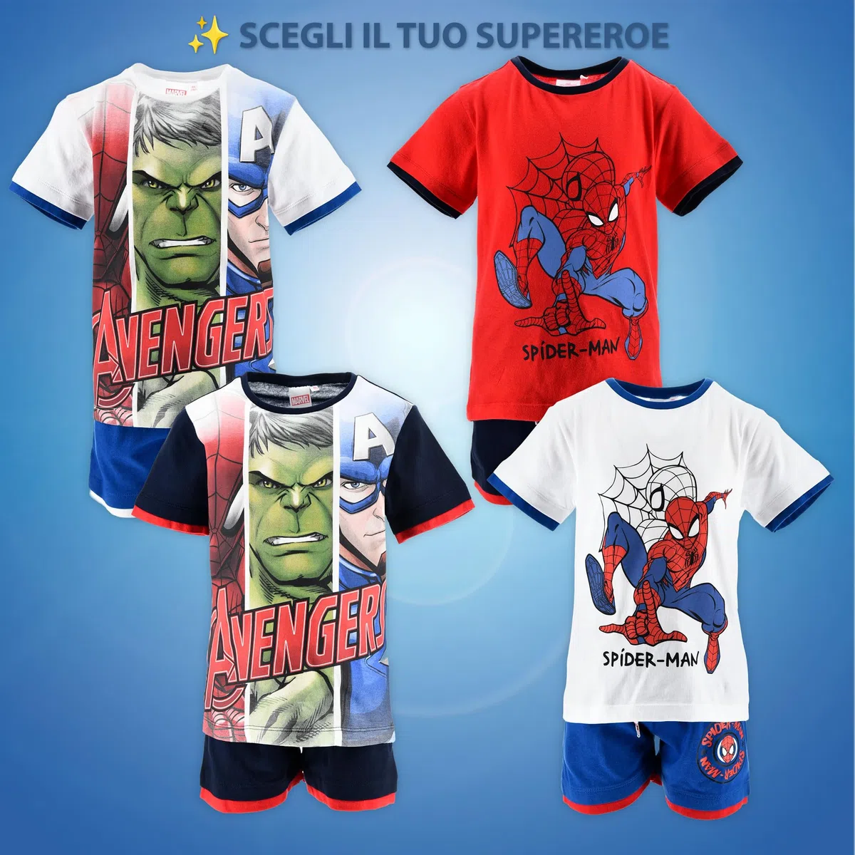 Marvel Avengers e Spider-Man Beach Set Bambino – Completo Estivo T-Shirt e Pantaloncino in Cotone – Abbigliamento Mare Piscina Bambini 3-10 Anni Supereroi