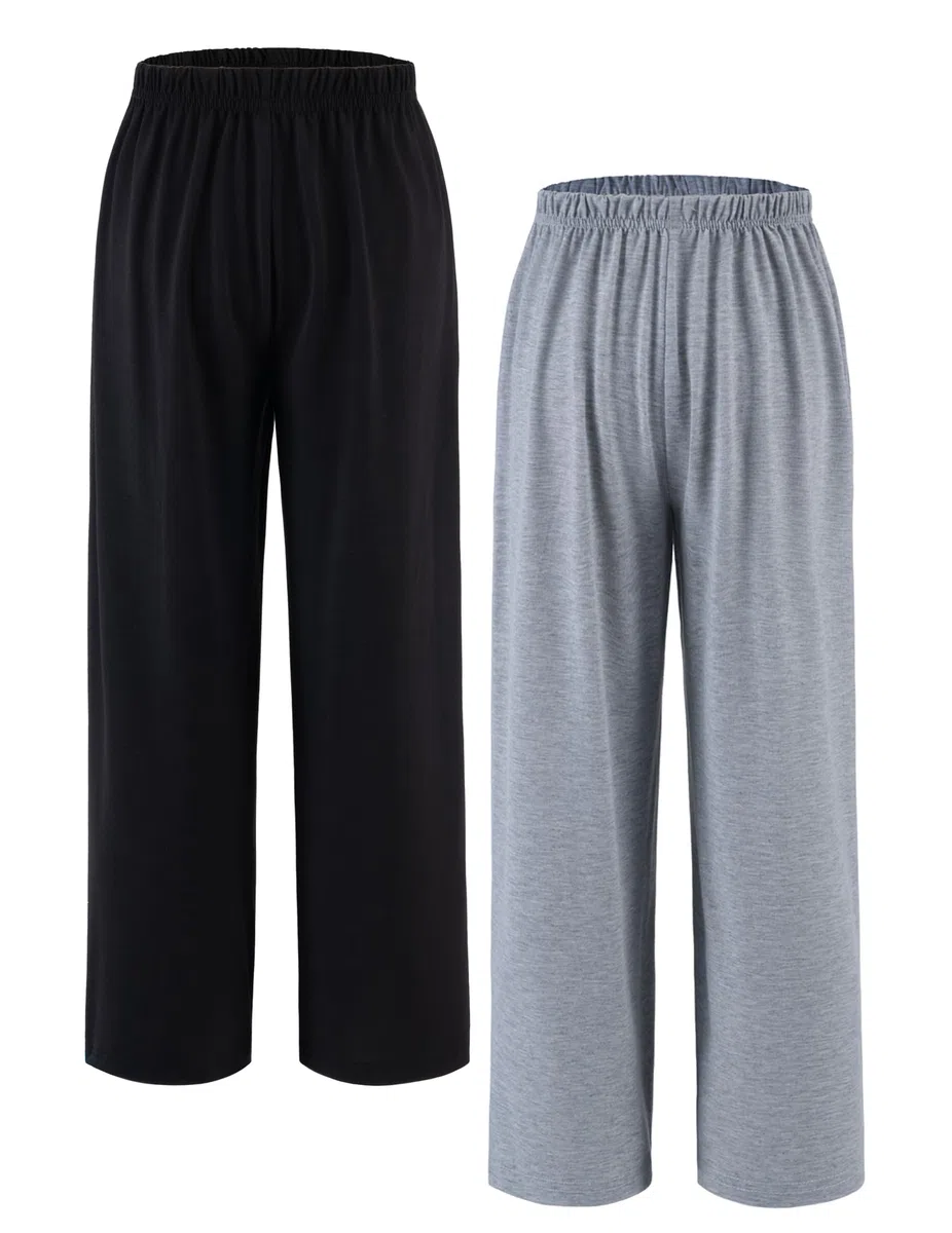 Arshiner Ragazzo Pantaloni Pigiama Confezione da 2 Morbidi e Comodi con Bottoni Anteriori Tinta Unita Casual Lunghi con 2 Tasche Pantaloni del Pigiama per Bambino 7-15 Anni