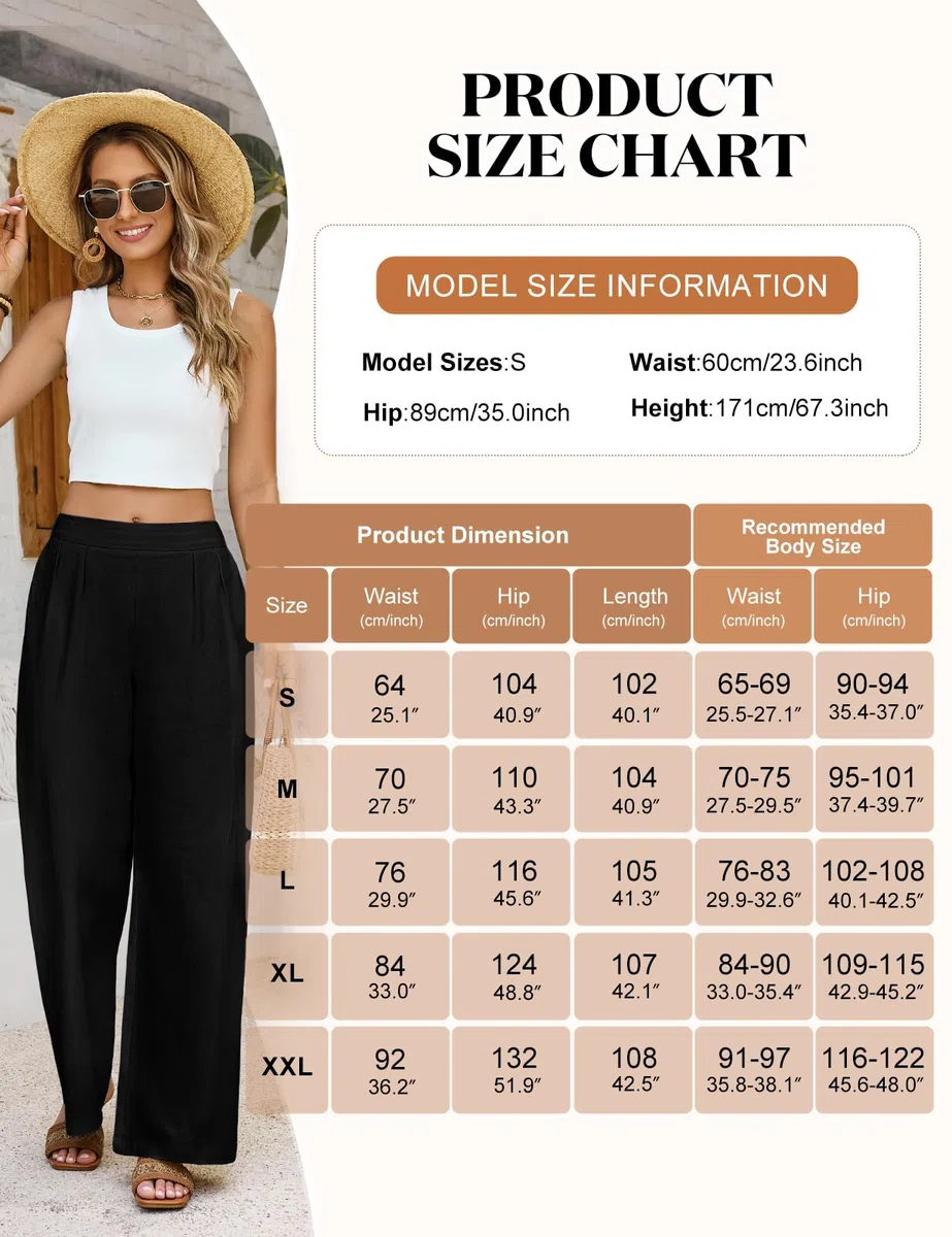 Pantaloni Donna Estivi Cotone Pantaloni Larghi Leggeri Pantalone Elastico Vita Pantaloni Eleganti Casual da Spiaggia Comodi Tinta Unita con Tasche