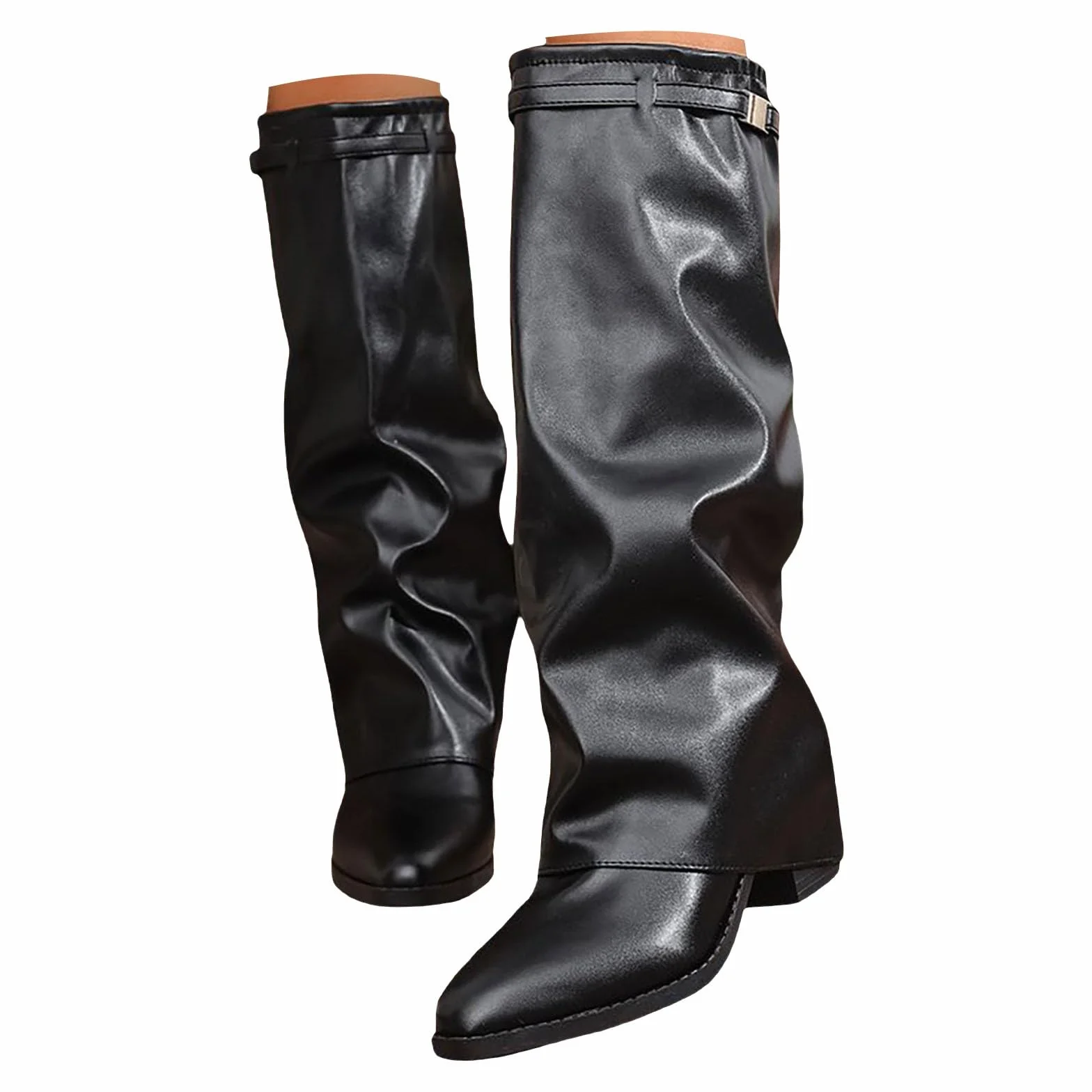 MJGkhiy Stivali Donna Invernali Con Tacco Comodi Stivaletti Texani Eleganti Marroni Stivaletto Al Ginocchio Pelle Stivale Con Ghetta Risvolto Caldo Nero Boots Cowboy