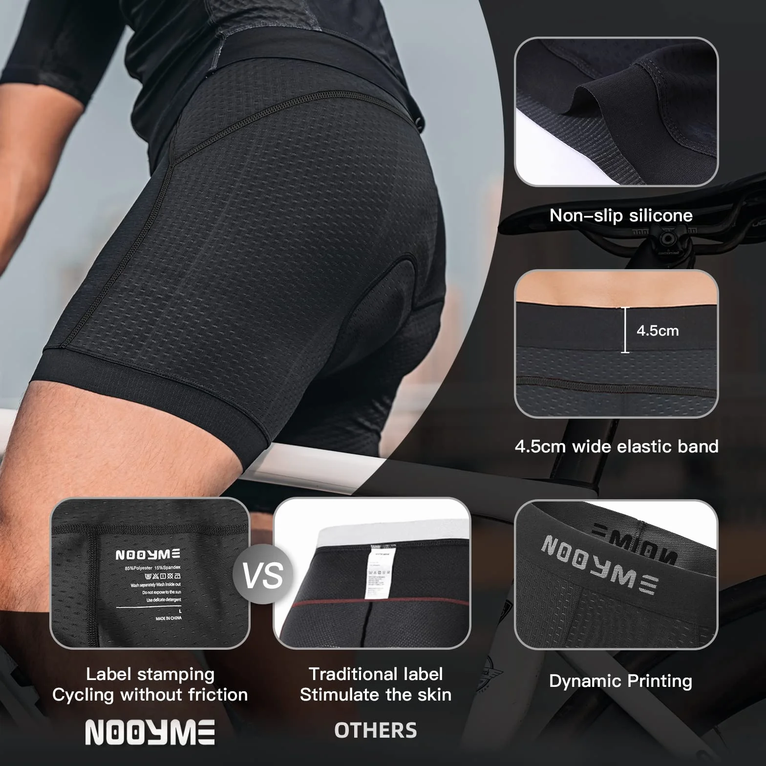 NOOYME Pantaloncini Ciclismo Uomo 4D Gel Imbottito Intimo Mutande Traspirante Pantaloni Bici