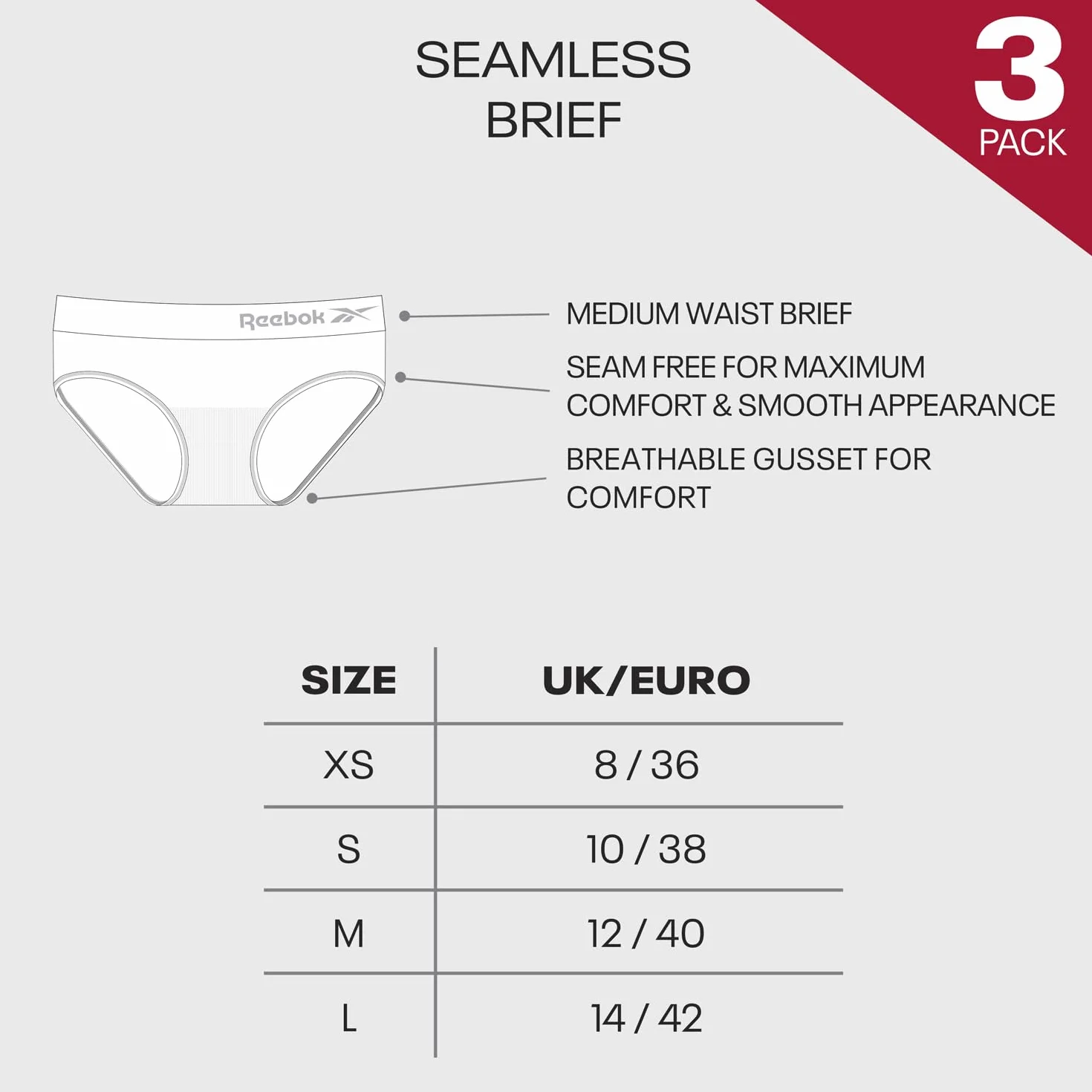 Reebok Raina Intimo Donna Donna (Pacco da 3)