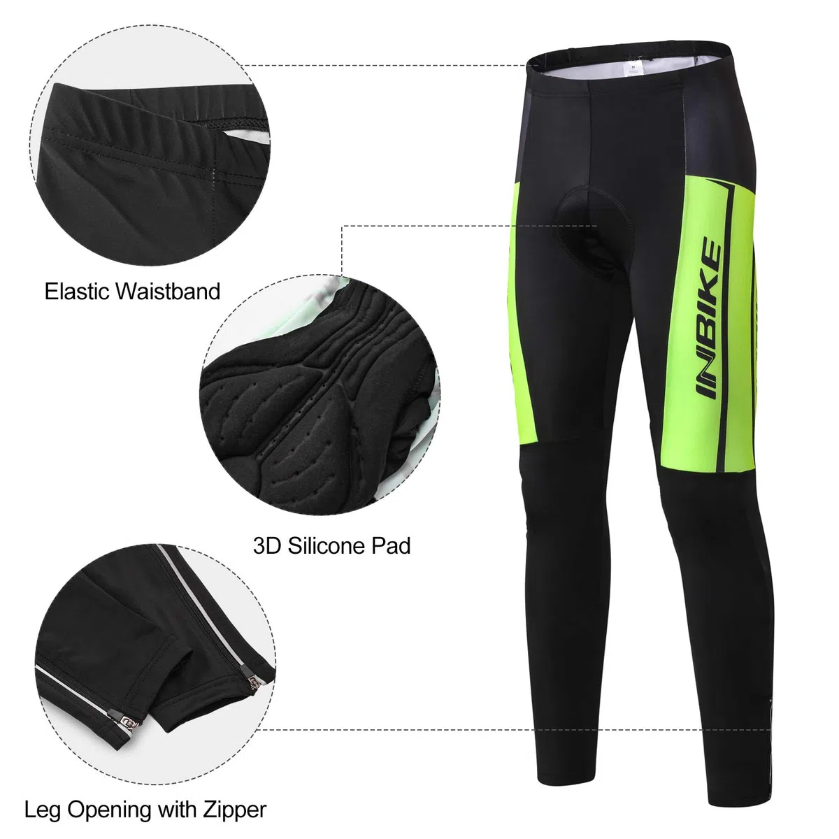 INBIKE Pantaloni Lunga da Ciclismo Pantaloni Termici Imbottiti 3D Gel Pad Traspiranti Catarifrangenti