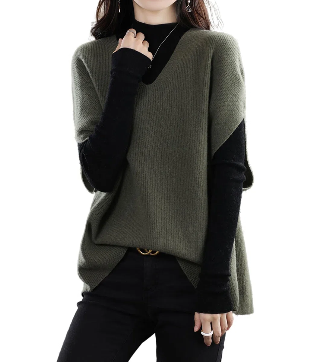 Maglione da donna gilet 100% lana merino leggero senza maniche pullover con scollo a V maglia gilet base top corti