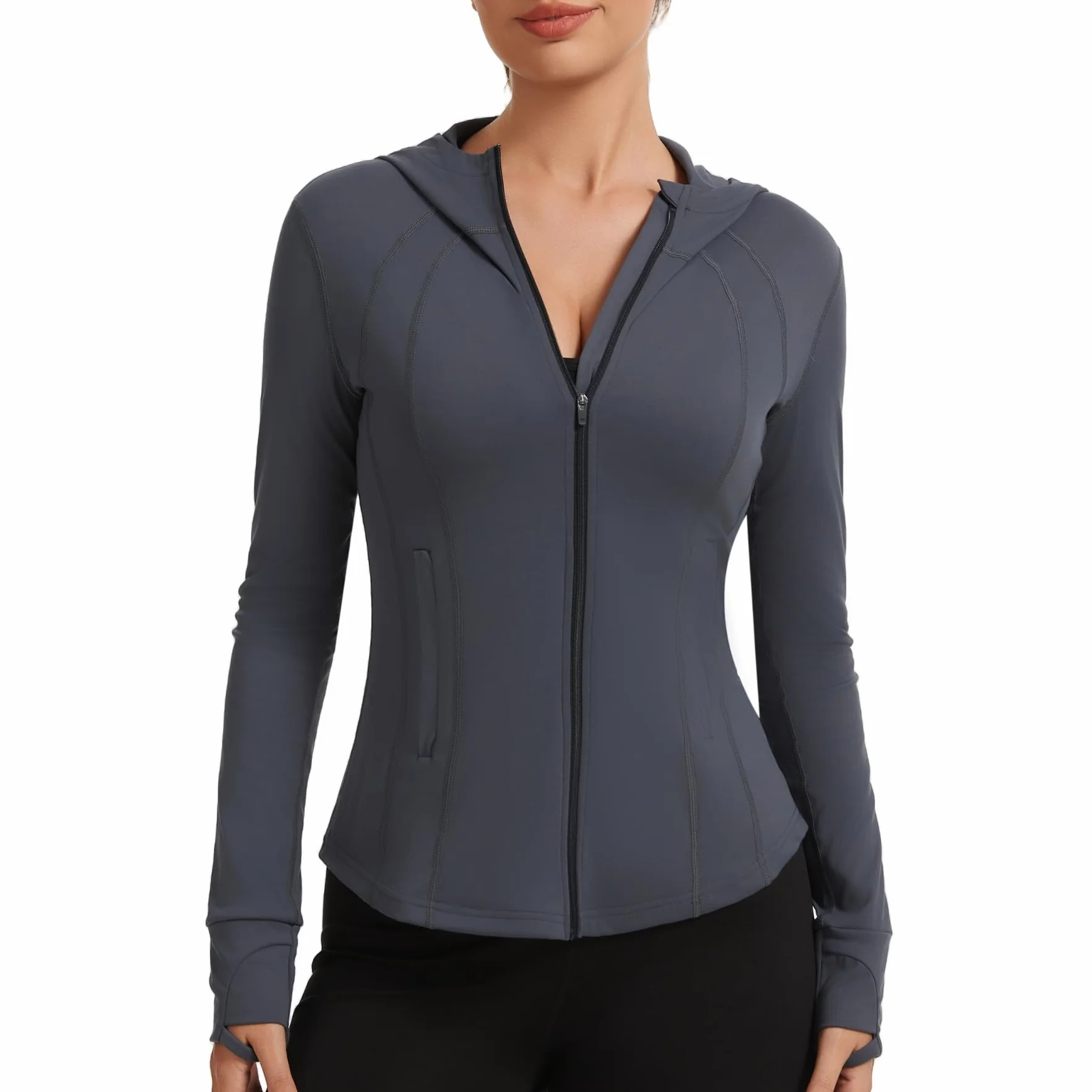 AMZSPORT Felpa Sportiva Donna con Zip Giacca Running per Palestra Fitness Running