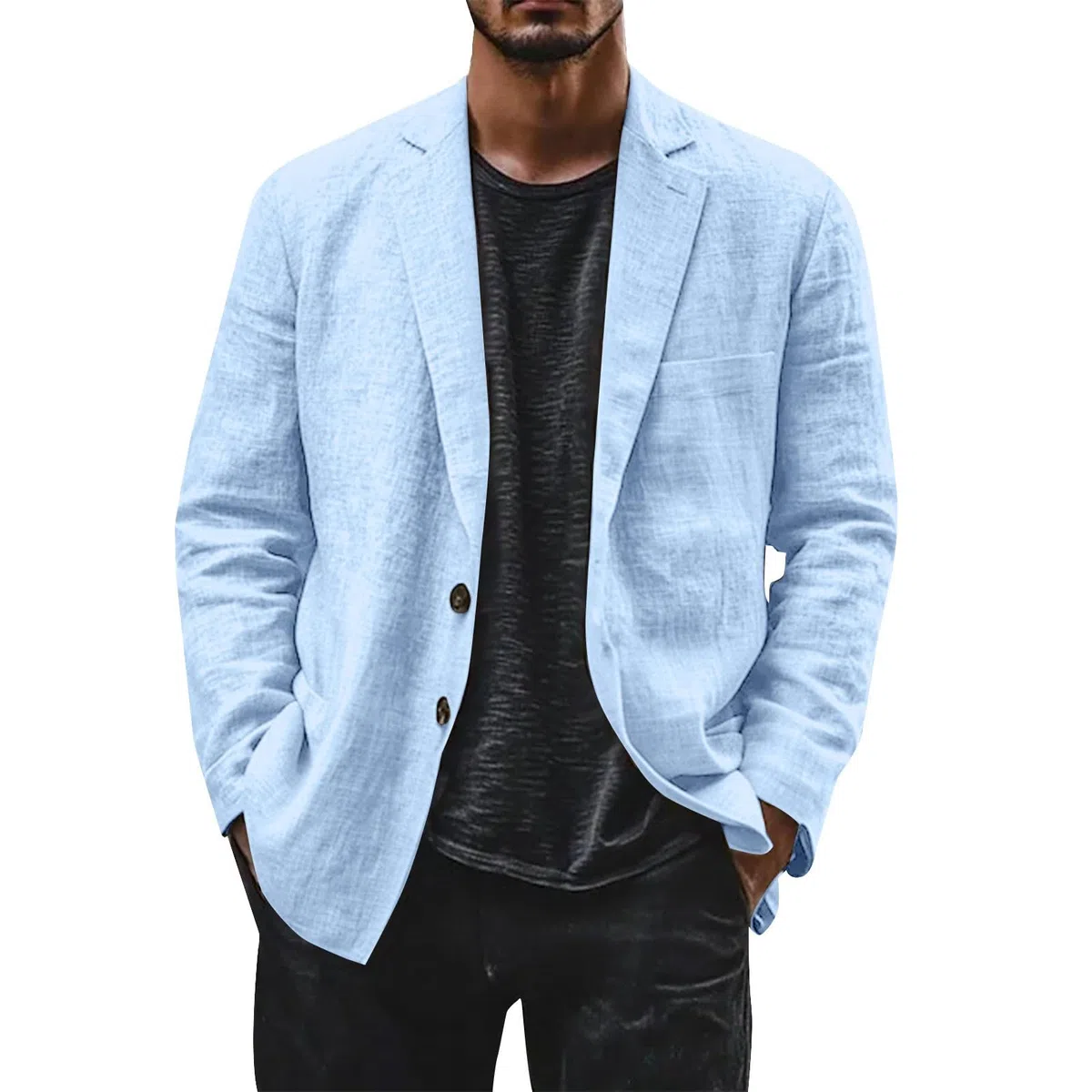 generisch Giacca da uomo casual, in lino, morbida, comoda, per il tempo libero, blazer, tinta unita, in lino, blazer da uomo, leggera, vestibilità regolare