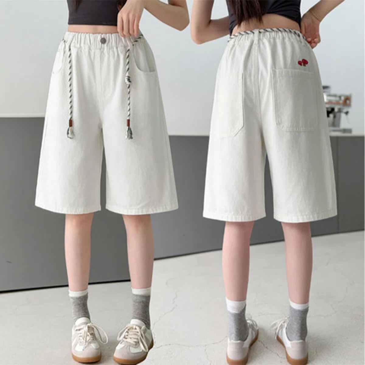 Pantaloncino da Ragazza Elasticizzato Casual con Elastico in Vita Alta Pantaloncini Estivi da Bambina Pantaloni Corti Larghi Pantaloni Corti Bambina per Vacanze al Mare
