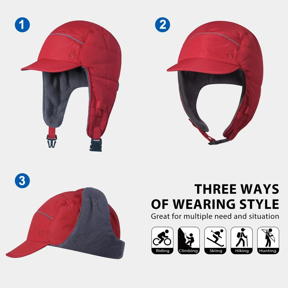 GADIEMKENSD Trapper Hat Winter Hat with Ear Flaps Water Repellent Reflective Baseball cap