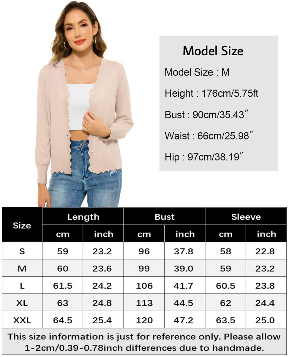 Lovasy Cardigan con Bottoni Donna Corto Giacca in Maglia Elegante Curvy a Maniche Lunghe Golfino con Scollo a V Aperto Davanti Cardigan Leggero ed Traspirante