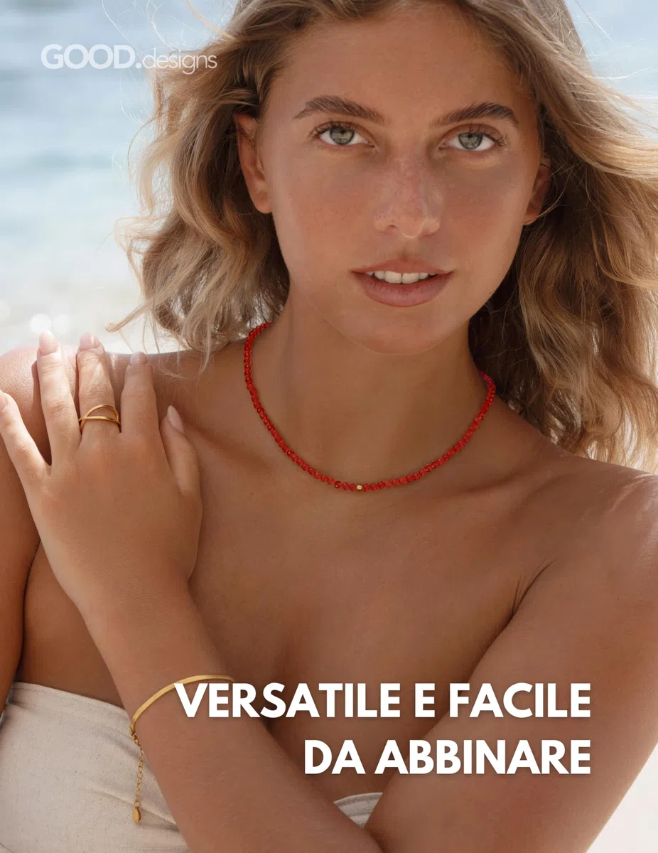 GD GOOD.designs Collana di perle da donna in pietre naturali autentiche sfaccettate da 4 mm | Collana con pietre preziose regolabile con placcatura in oro 18K (40–45 cm) | Collana boho impermeabile