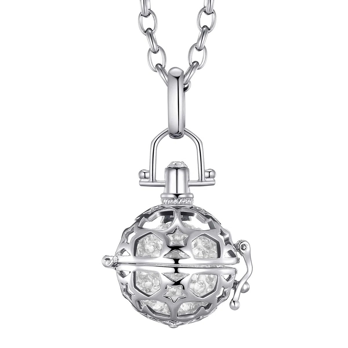 Morella Catenina Donna in Acciaio Inox 70 cm con Ciondolo Stella e Sfera zirconi Ø 16 mm in Sacchetto di Velluto