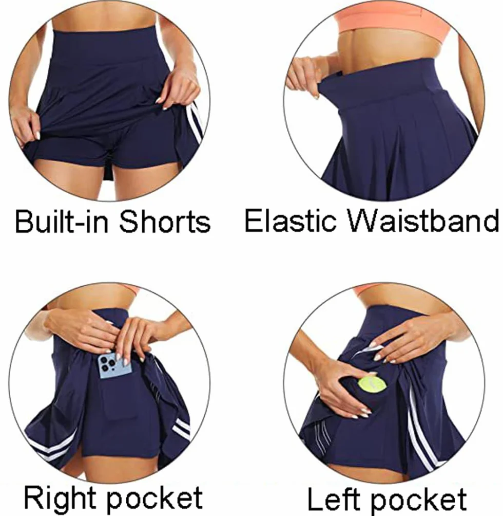 ThreeH Gonna da Tennis a Pieghe a Vita Alta per Donne Built-in Fodera Pantaloncini Ragazze Uniformi Scolastiche con 2 Tasche