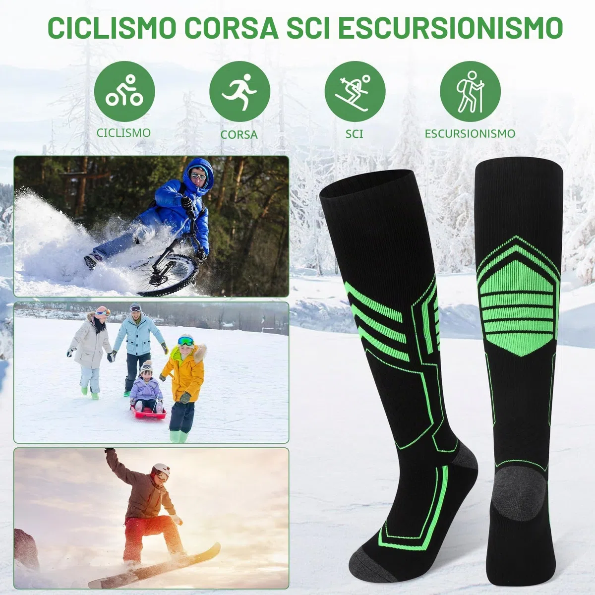 2 paia Calze da Sci,di Calze da Sci Termiche Imbottite per sci Calze da Sci Uomo,Calzettoni per Neve,Calza da Montagna