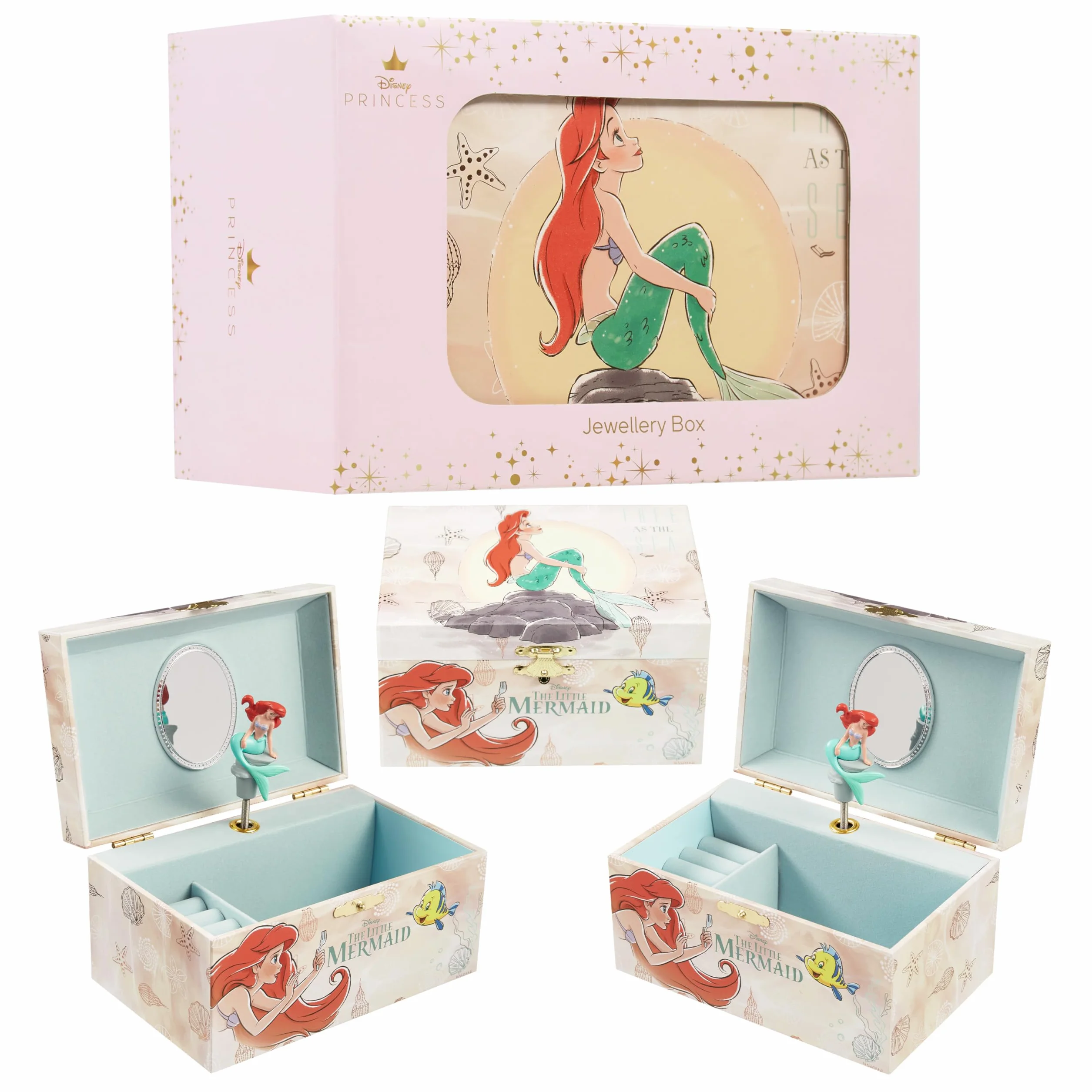 Disney Stitch Carillon Portagioie Bambina Adolescenti, Organizzatore Gioielli, Accessori Cameretta, Regali per Lei (Multi Ariel)