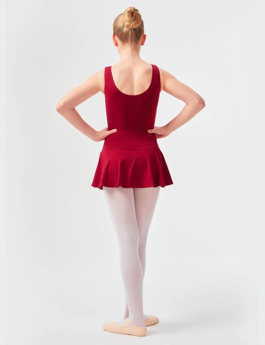 tanzmuster Body da Danza Classica 'Nora' con gonnelino per Bambini in Rosa, Celeste, Bianco, Nero, Viola, Fucsia, Blu Marino, Borgogna e Lavanda