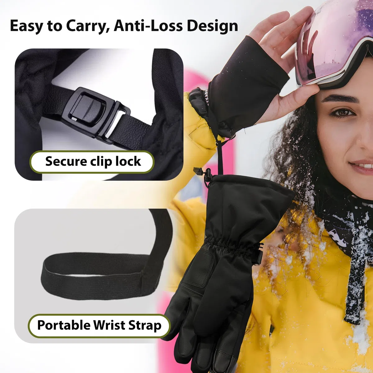 Guanti da Sci Impermeabili Termici, Touchscreen Antivento per Uomo Donna, per Sci, Snowboard, Ciclismo, Corsa in Inverno