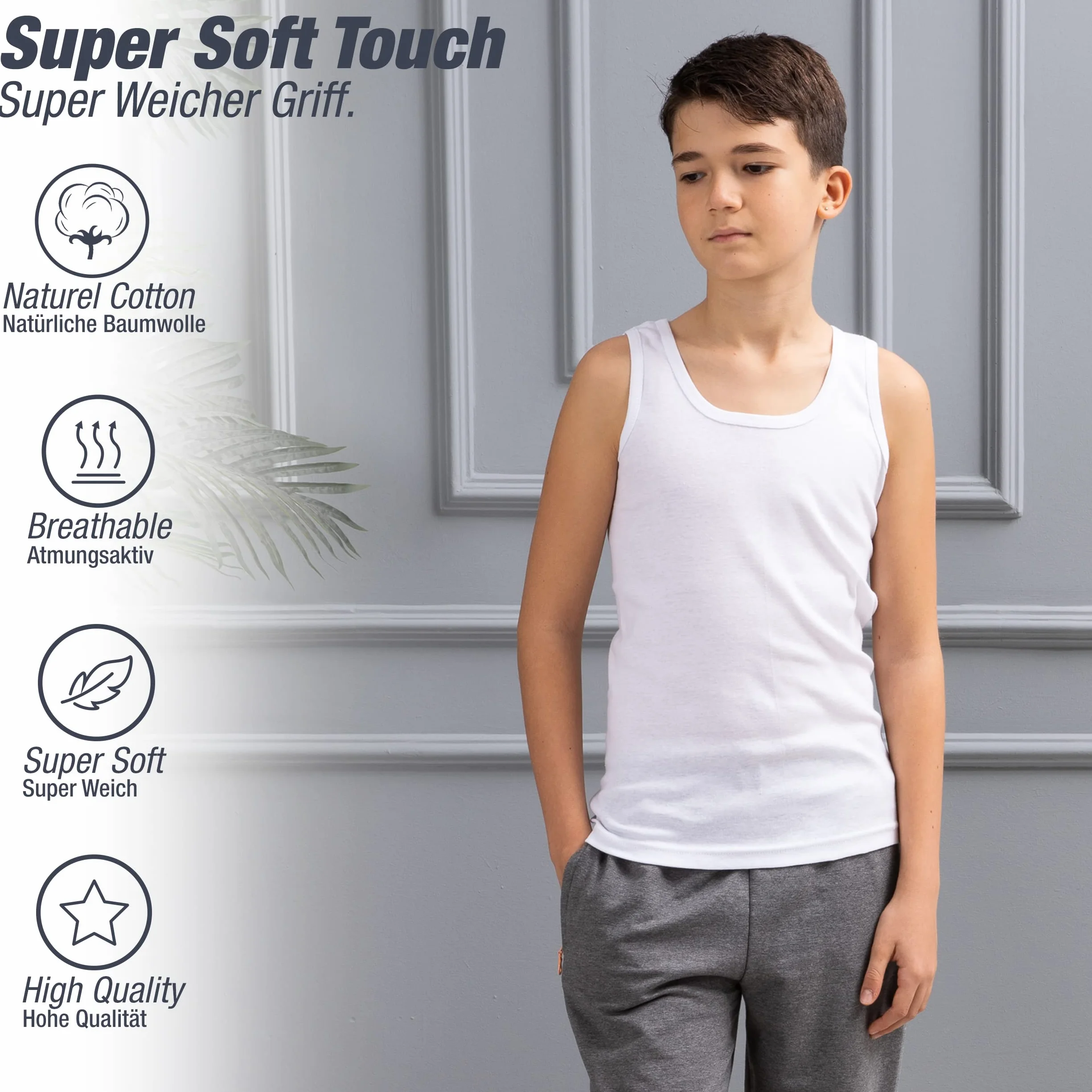 LOREZA ® 6 Canottiere da Bambino in 100% Cotone- Basics - 2-15 Anni