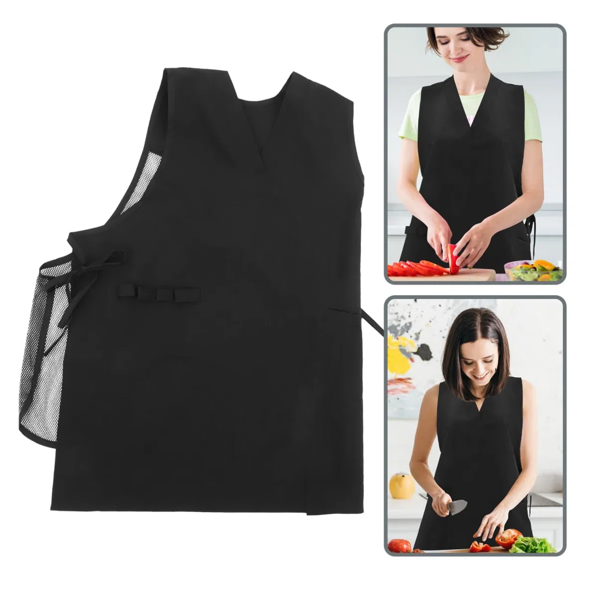 PRETYZOOM Grembiule Scollo a V Senza Maniche Con Rete Traspirante Tasche Frontali Leggero Grembiule Da Parrucchiere Professionale Abbigliamento Da Lavoro Uomo 31.50X25.59 Pollici