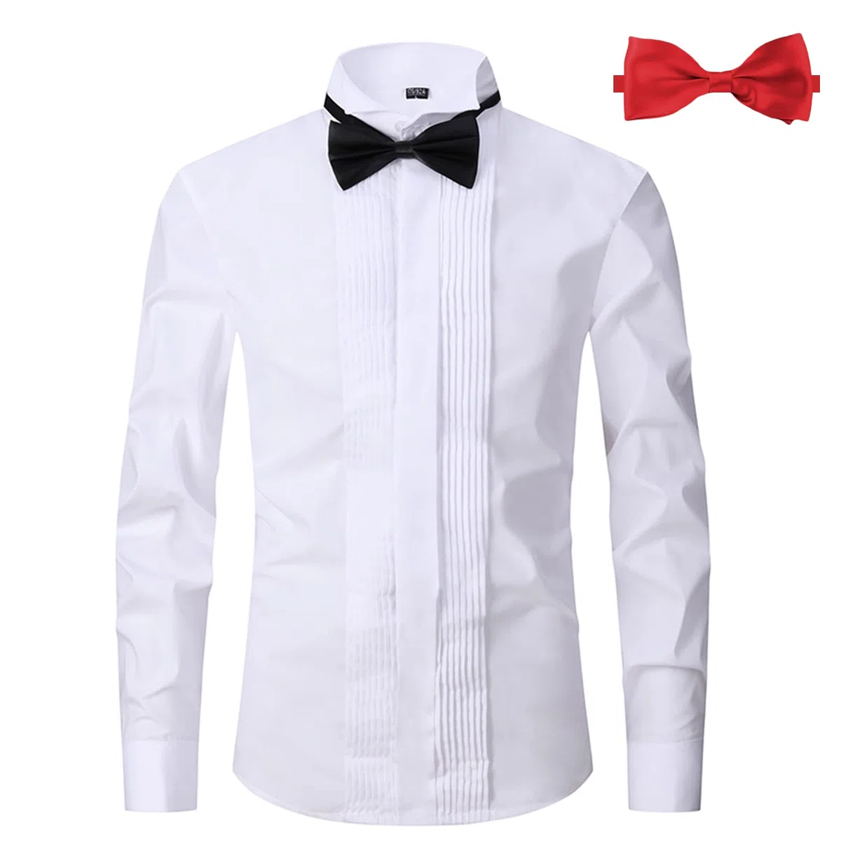Camicia da smoking da uomo con colletto ad ala piega frontale polsini francesi con 2 papillon camicie abbottonate