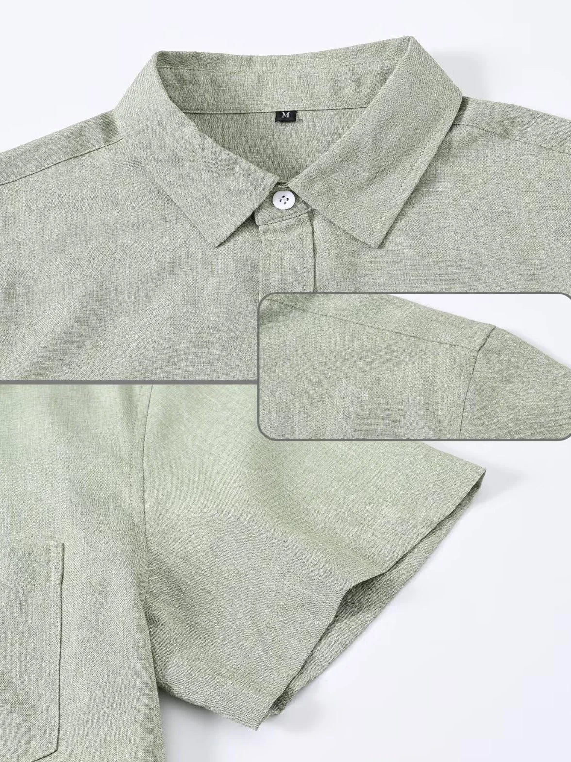 Camicia Lino Uomo Manica Corta Estiva Casual con Taschino