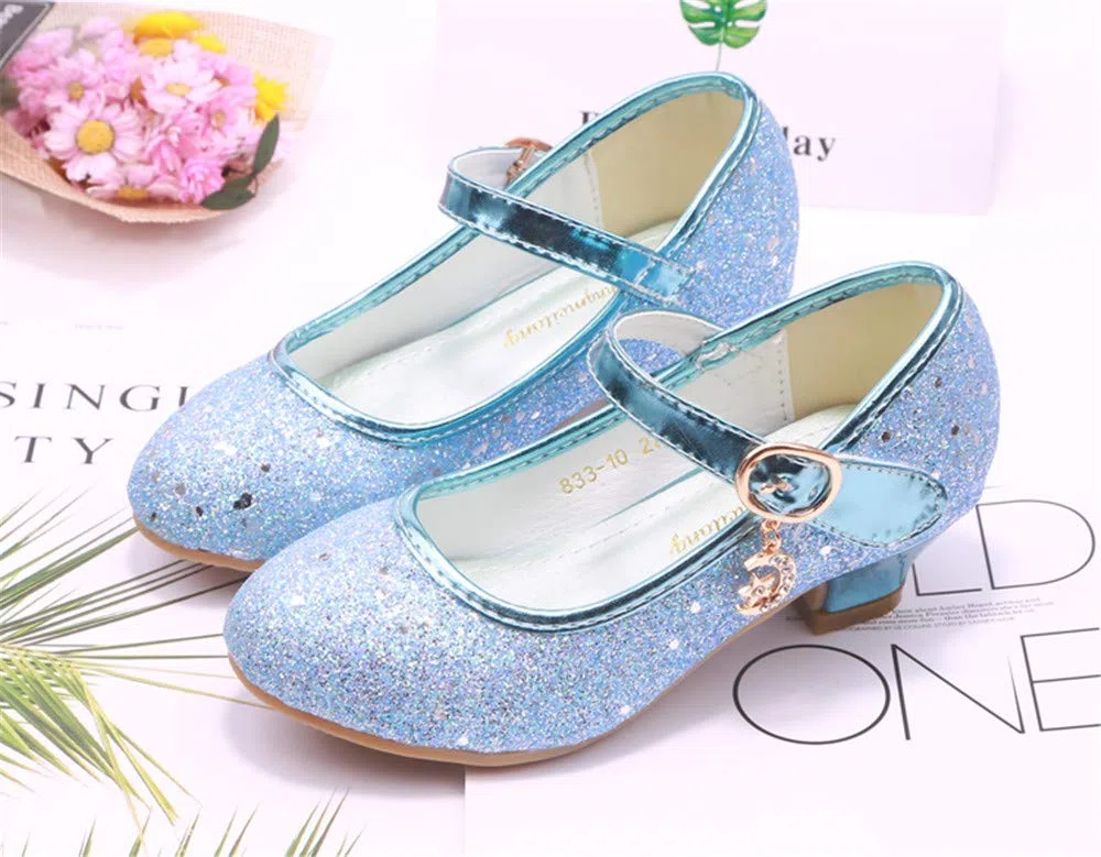 Principessa Scarpe Bambina Festive Scarpe col Tacco da Principessa Cosplay Scarpe da Sera per Bambine Dress Up Cerimonia Festa Scarpe Eleganti Blu,EU25-38