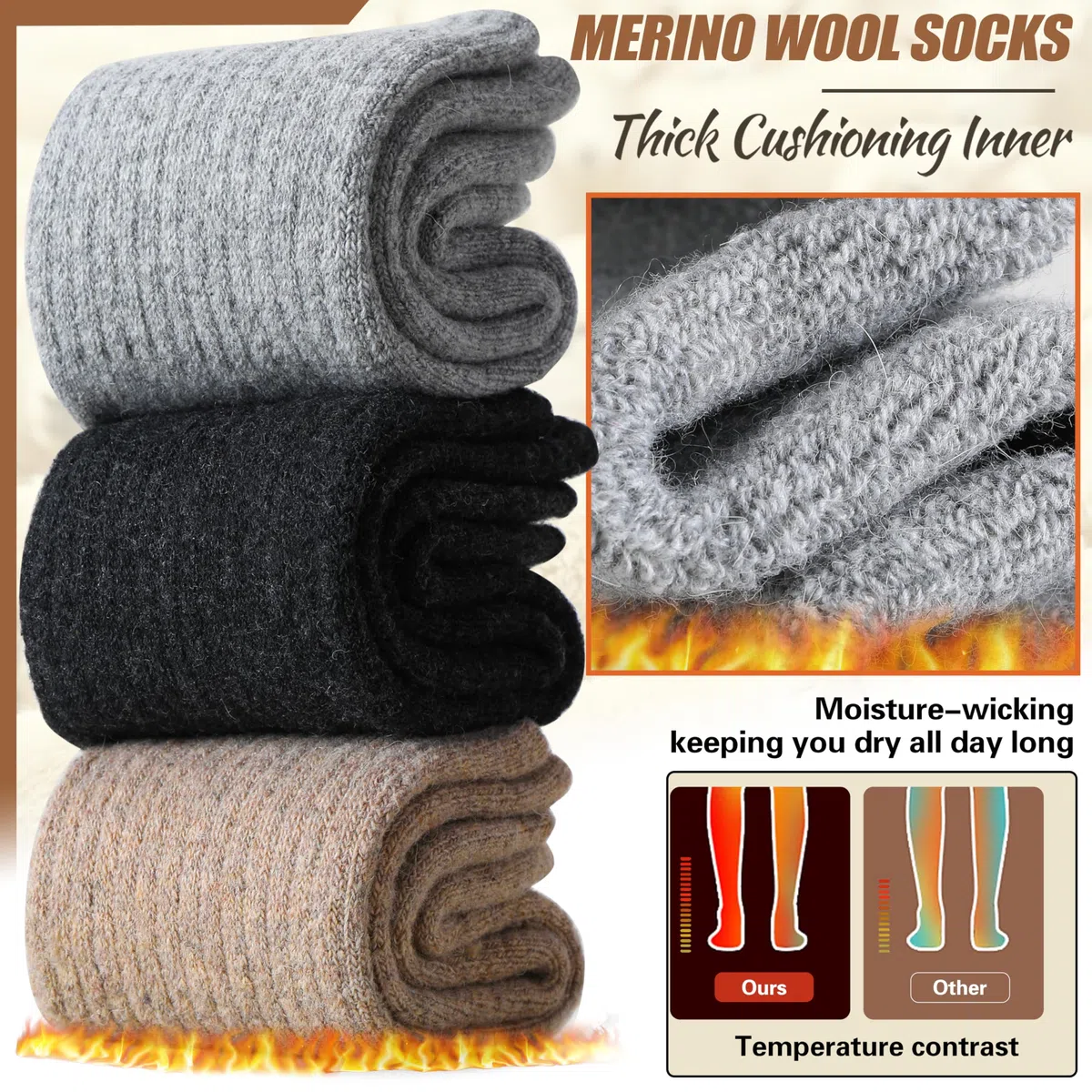 EBMORE Calzini donna in lana merino, calze termhiche invernali spugna lavoro caldo per trekking regalo donna 5 paia