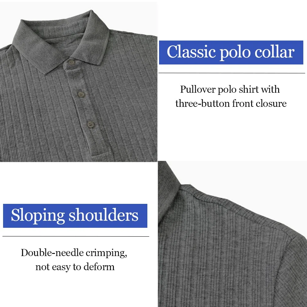 Lehmanlin Polo da Uomo Manica Lunga/Corta Slim Fit Cotone T-Shirt Elastico Muscle Sport Golf Tops