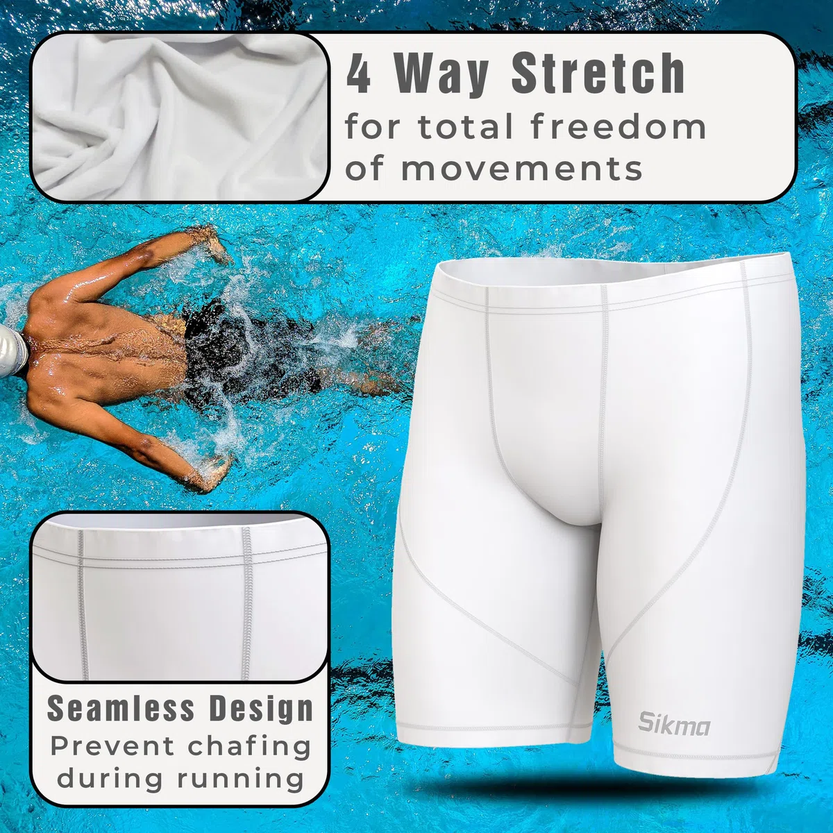 Sikma Costume da bagno da uomo Jammers Costume da bagno Pantaloncini Sportivi Boxer Costumi da bagno Boxer Pantaloncini Endurance Long Racing Training Costume da bagno