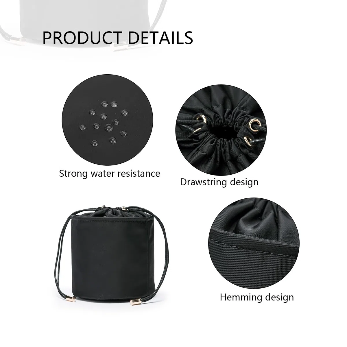Organizer Alto da Donna in Tela, Rotondo per Borsetta e Cosmetici, Borsa per Trucchi (L, Nylon, Nero)