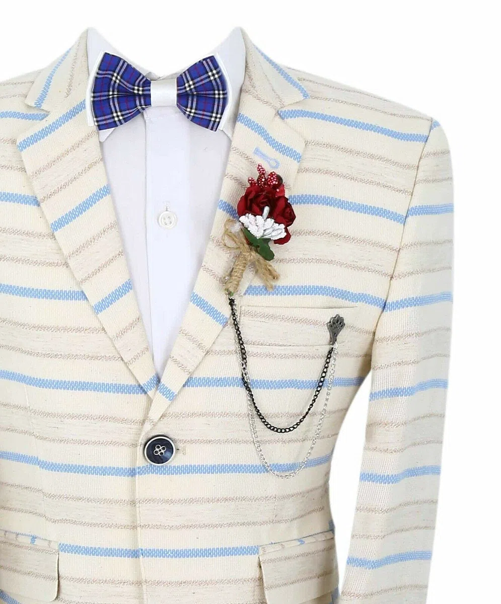 SIRRI Giacca da ragazzo a righe orizzontali, vestibilità aderente, alla moda, casual, occasioni speciali, compleanni, matrimoni, cene, balli studenteschi