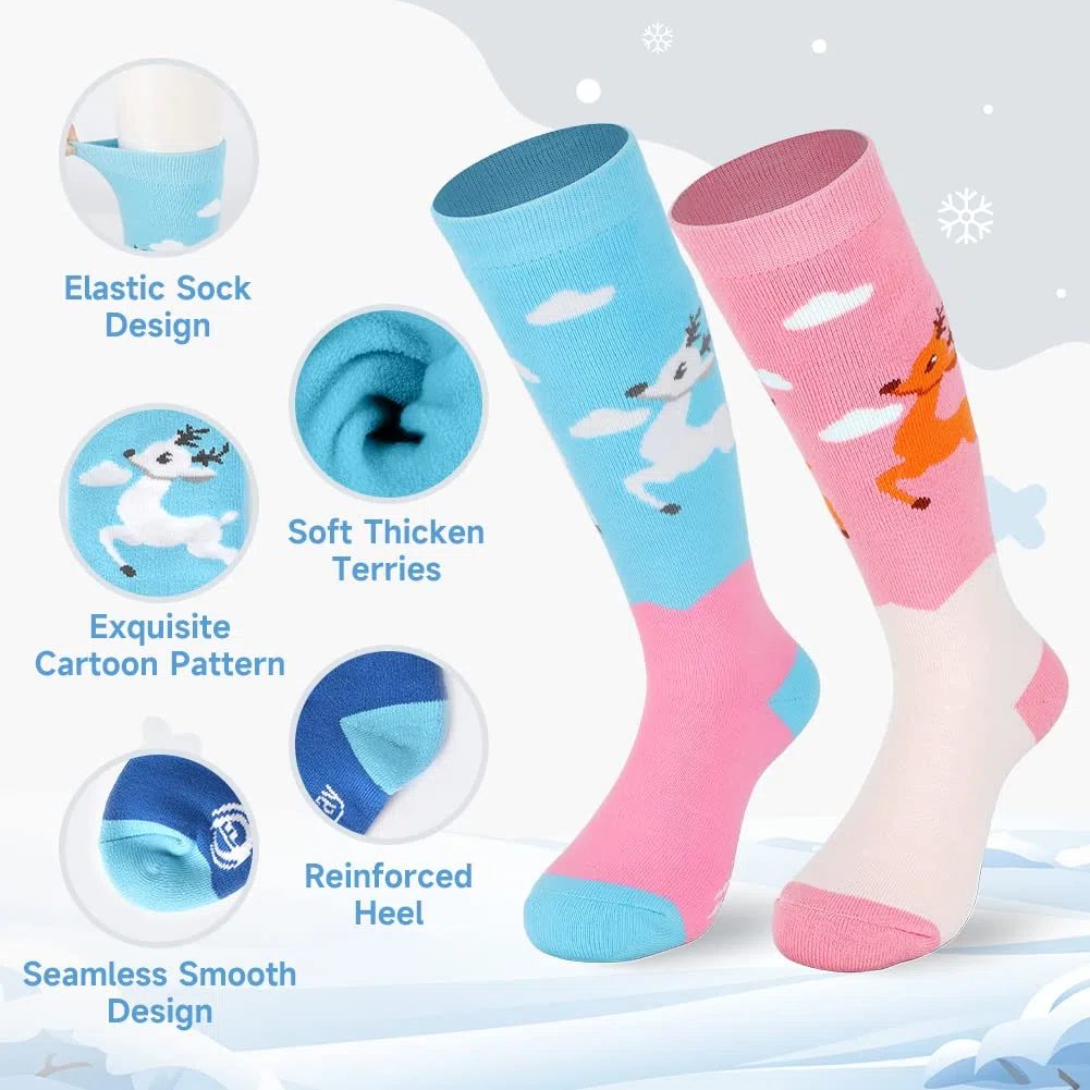 Findway Calze da Sci per Bambini,Calze Termiche per Bambini 85% Cotone Ragazzi Ragazze Calzini da Neve Traspirante Caldo Inverno All'aperto Calzini da Sci per Sci Pattinaggio Snowboard,2 Paia/3 Paia