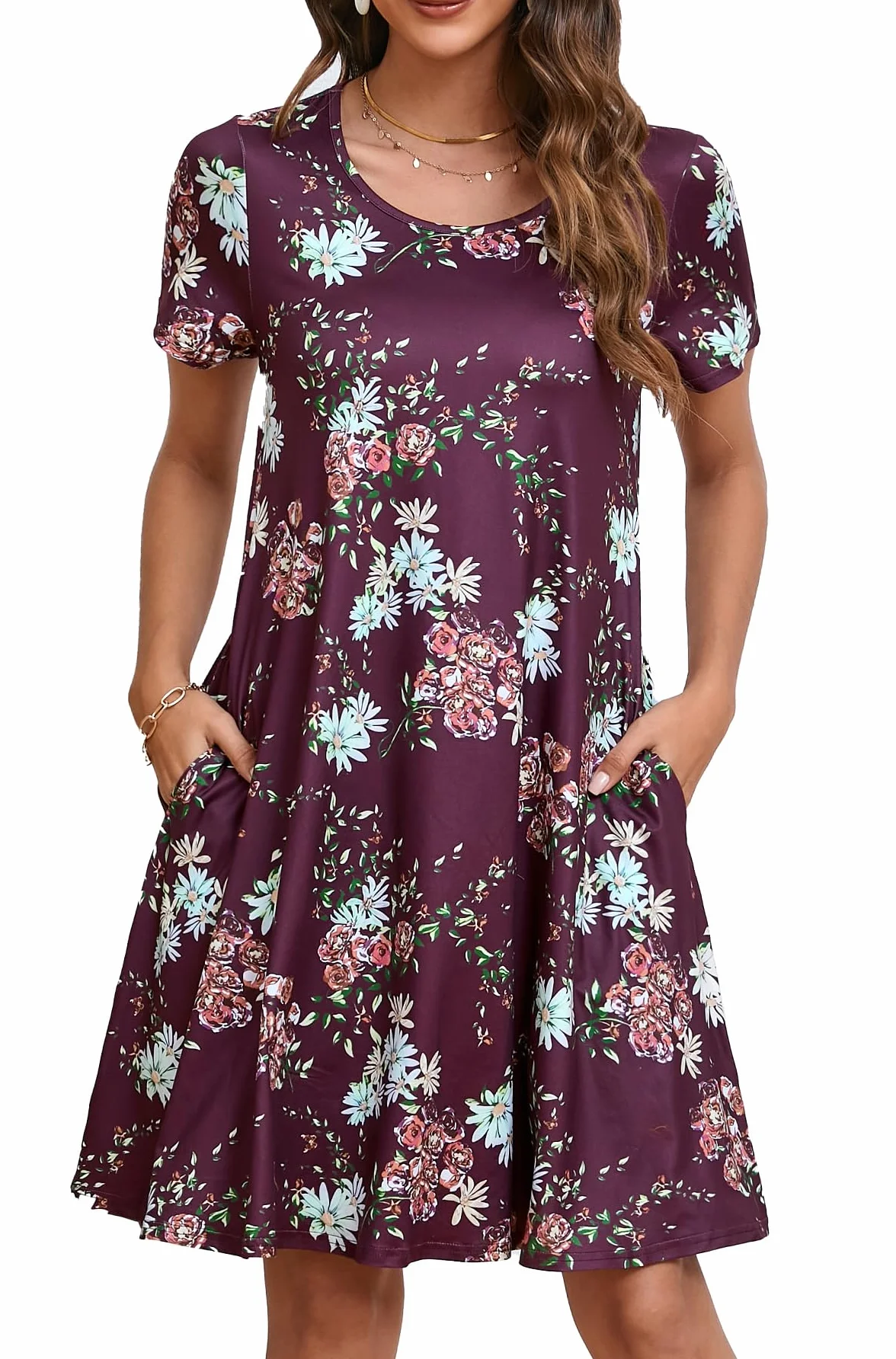 Enmain Abito Estivo Donna a Maniche Corte T-Shirt Vestiti con Tasche Casual Boho Lunghezza al Ginocchio Abito Donna