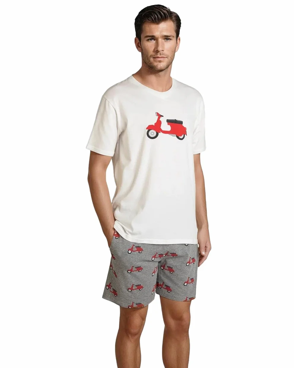 Alber’s – Set Pigiama Uomo in Cotone Elasticizzato – Maglia con Stampa a Maniche Corte e Pantaloncino Coordinato