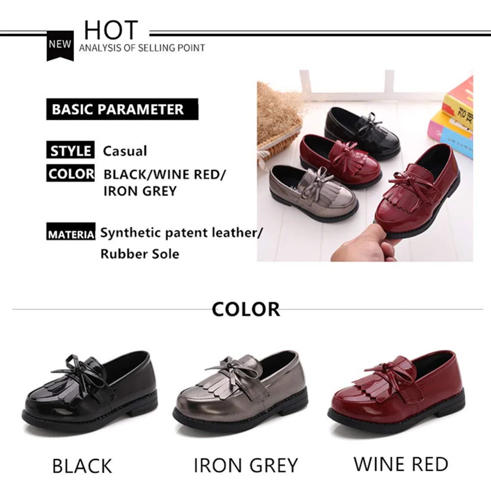 Mocassini Bambina in Pelle Scarpe da Bambina Stile Britannico con Fiocco.