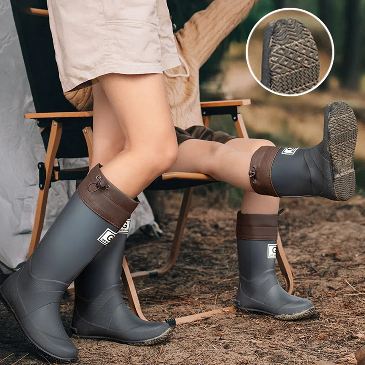 Stivali di gomma da donna alti pieghevoli, impermeabili, per pioggia, attività all'aperto, escursionismo, passeggiate con cani, scarpe da giardino, scarpe da pioggia, scarpe da acqua, Chelsea