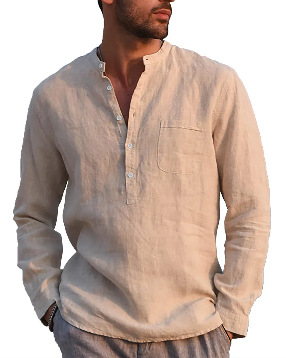 LVCBL Camicia da Uomo A Maniche Lunghe Estiva per Il Tempo Libero in Lino Vestibilit Normale