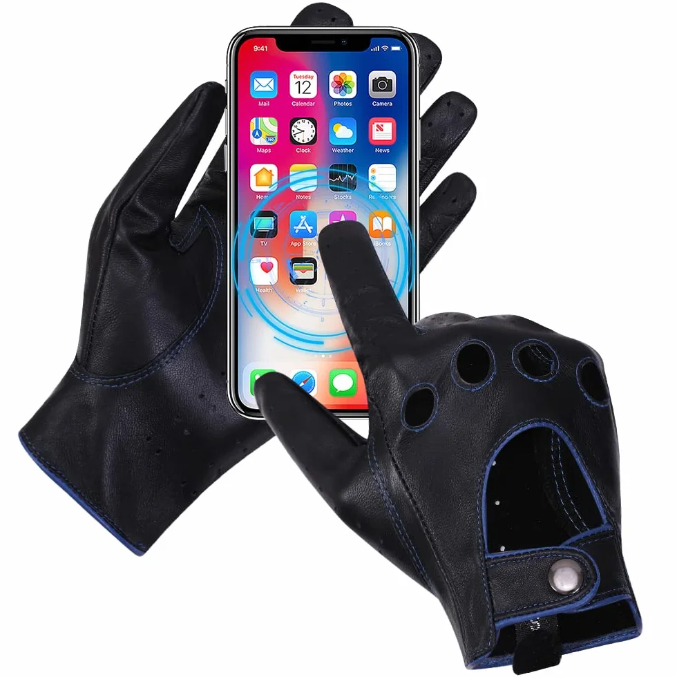 MGGMOKAY Guanti da guida in pelle touchscreen da uomo sfoderati