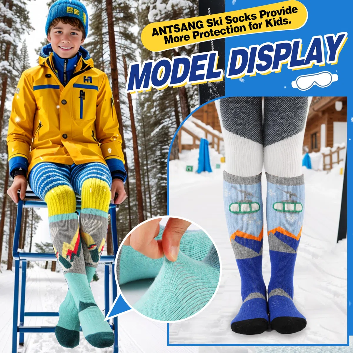 ANTSANG Calze Termiche Bambini Lana Merino per Sci Ragazzi Ragazze Inverno Calde Spesse Alte al Ginocchio per Sciare Snowboard 3 Paia