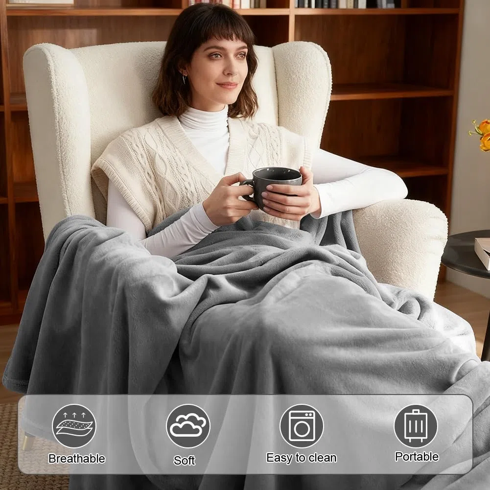 2 in 1, coperta da viaggio e cuscino da viaggio con chiusura lampo, multifunzione, morbida e calda, coperta da aereo, coperta compatta per aereo, auto, ufficio, 127 x 152 cm (grigio B)
