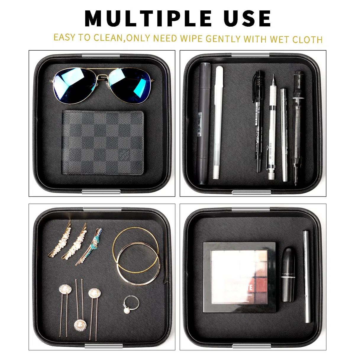 SANZIE Piccolo organizer da scrivania in pelle di lusso, vassoio decorativo per tavolo d'ingresso per contenere gioielli, orologi, cosmetici, chiavi, telefono, portafoglio, accessori per casa e