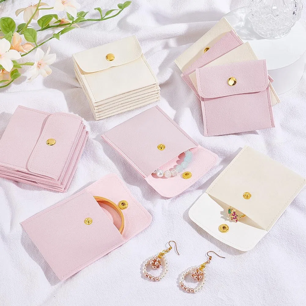 PH PandaHall 40pz Sacchetti per Gioielli Microfibra Sacchetti Gioielli con Bottone a Pressione, 2 Colori Piccola Borsa per Confezione Regalo Collana Bracciali Orecchini Anelli, 8x8cm