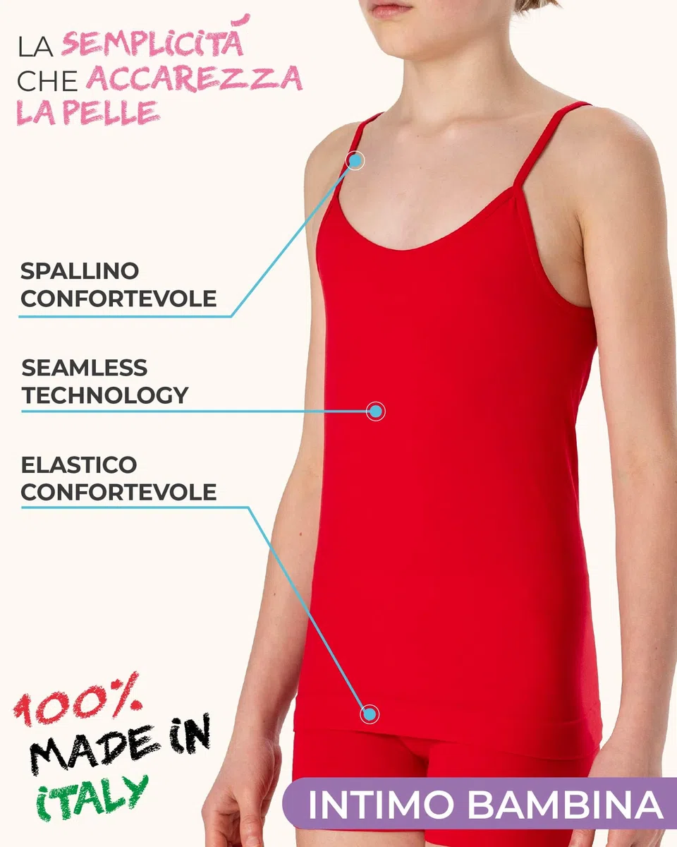 Risalti Canotta Bambina Microfibra Spalla Stretta 3 Pz - Canottiera Bimba Elegante, Caraco Senza Cuciture ed Etichette, Top Intimo più Morbido delle Canottiere Bimba Cotone - Made in Italy