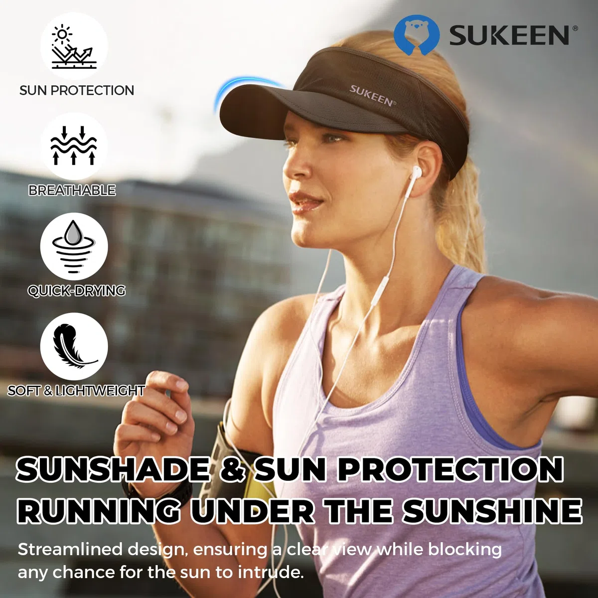 Sukeen Visiera parasole sportiva da uomo e donna, leggera, pieghevole, rinfrescante, elastica, per corsa, tennis, golf