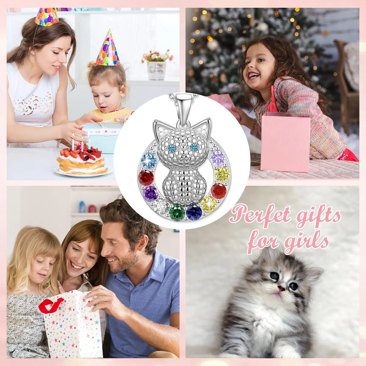 Esmoly Regali per Ragazze Cat Collane per Ragazze Carino Regali di Compleanno Regalo Donna Figlia Nipote 16+2 Pollici