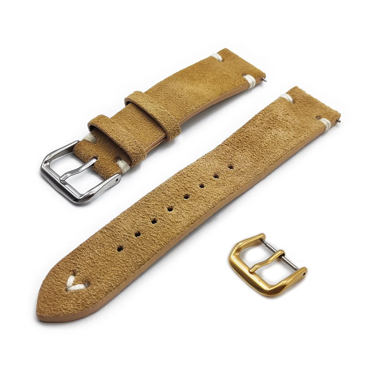 Generico Cinturino in Vera Pelle Scamosciata con Impunture Cucitura Lacci Vintage ONE MORE STRAP 18mm 20mm 22mm colore Nero Blu Verde Marrone Laccio Straps