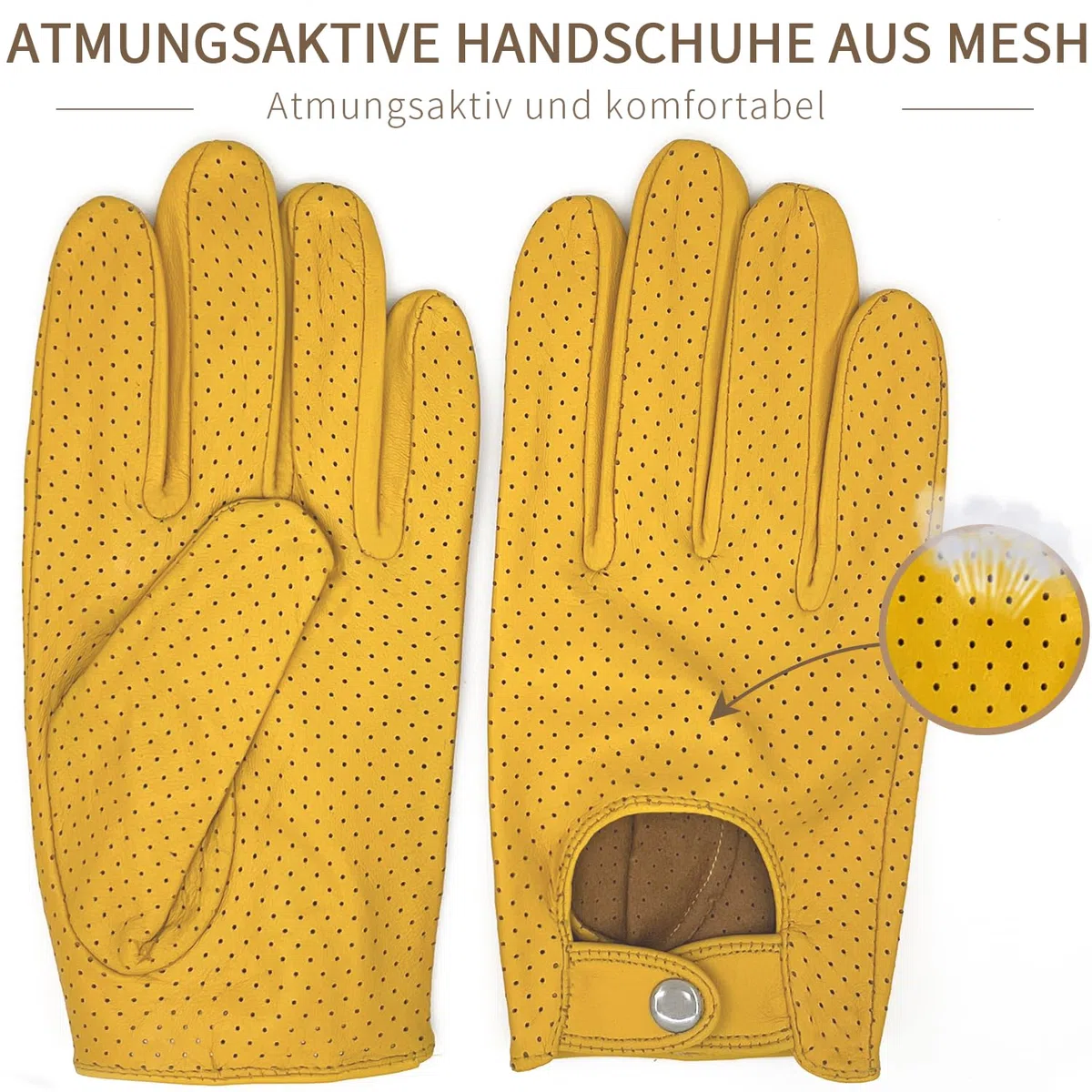 Guanti da guida in pelle di pecora 100% morbida da uomo con mesh e touch screen