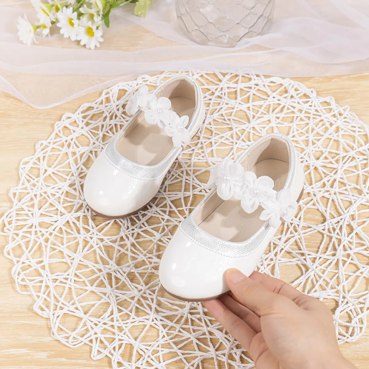 Scarpe con Tacco Principessa Eleganti Lucente Comunione Cerimonia Ballerine Bambina Tacchi Ragazza Pelle Microfibra Athena Bianco