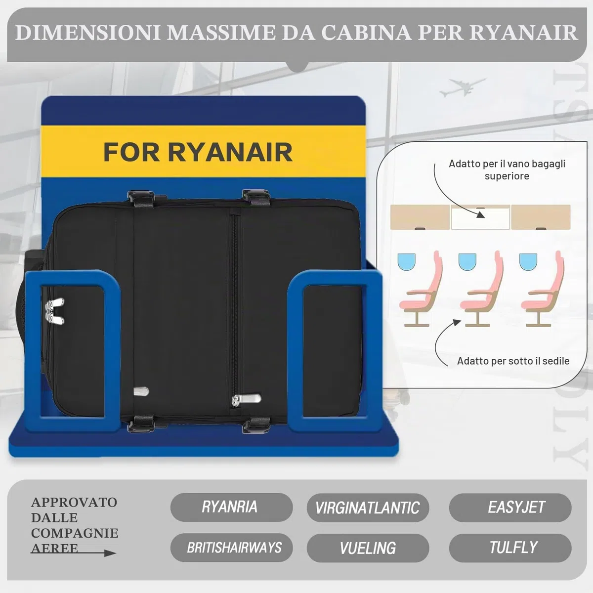 xlodea Zaino Ryanair 40x30x20 Bagaglio a Mano Zaino da Viaggio Aereo Borse da Cabina 40x30x20 per Voli Zaino Donna Uomo con Custodia per trolley