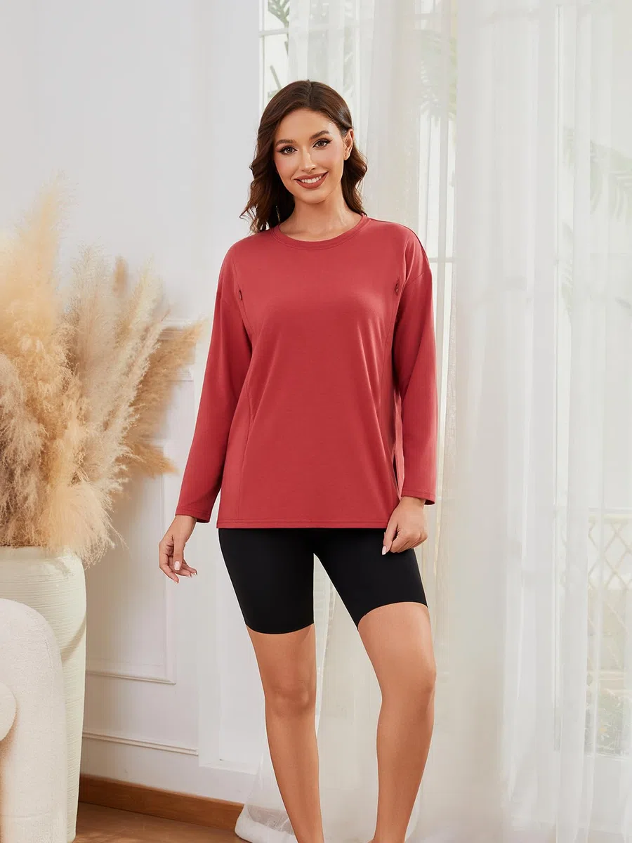 Maglietta da allattamento da donna, a maniche lunghe, con chiusura lampo nascosta, apertura per allattamento, abbigliamento premaman