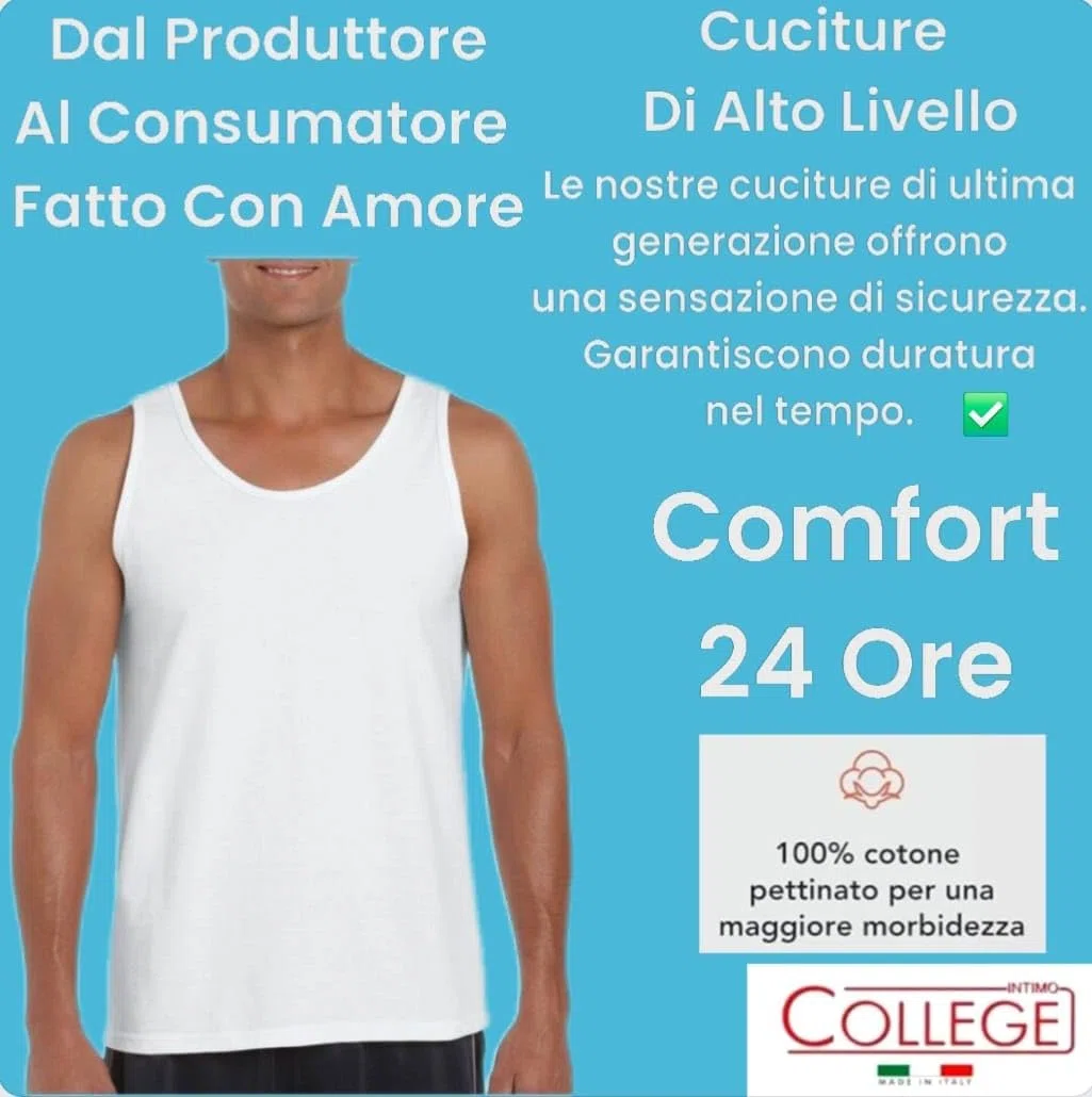 Intimo College 5/12 Canottiera Uomo, 100% Cotone, Traspiranti Made in Italy dal Produttore al consumatore Bianco e Nero Taglie: M - 4XL